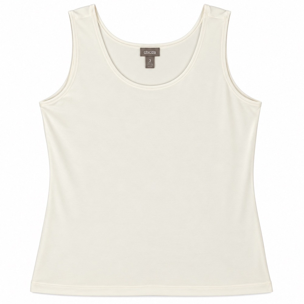 Chicos Microfiber Tank Top Cream Off White Scoop Neck Size 3 Large XL 251E